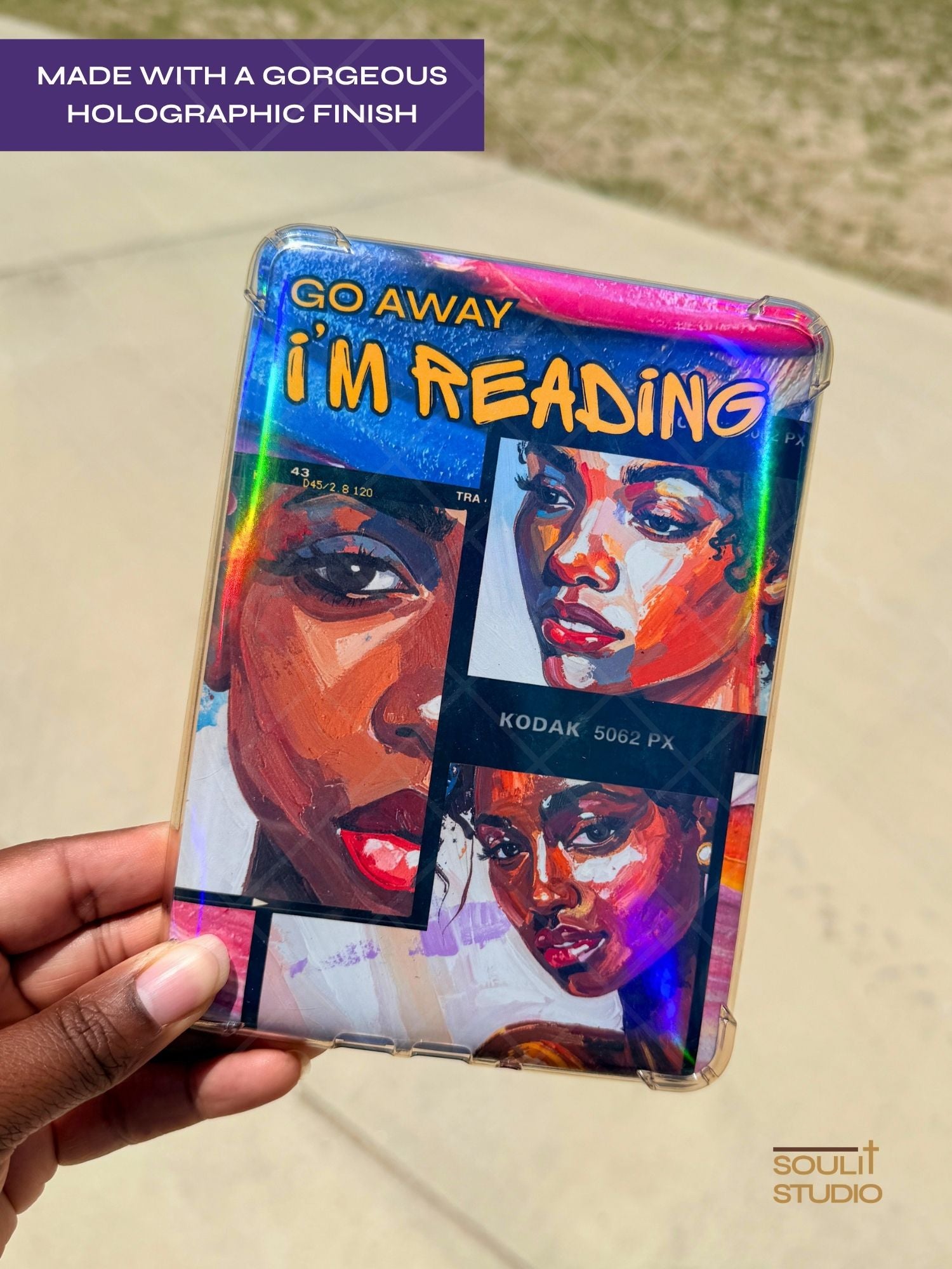 Go Away, I'm Reading, Holographic Kindle Insert | Melanin E-Reader Insert